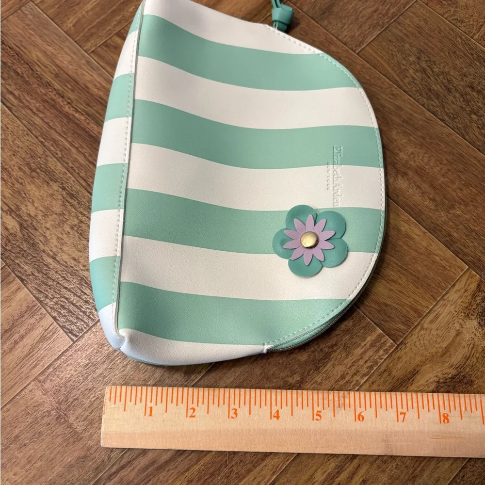 Elizabeth Arden Mint Green and White Striped Cosmetic Bag